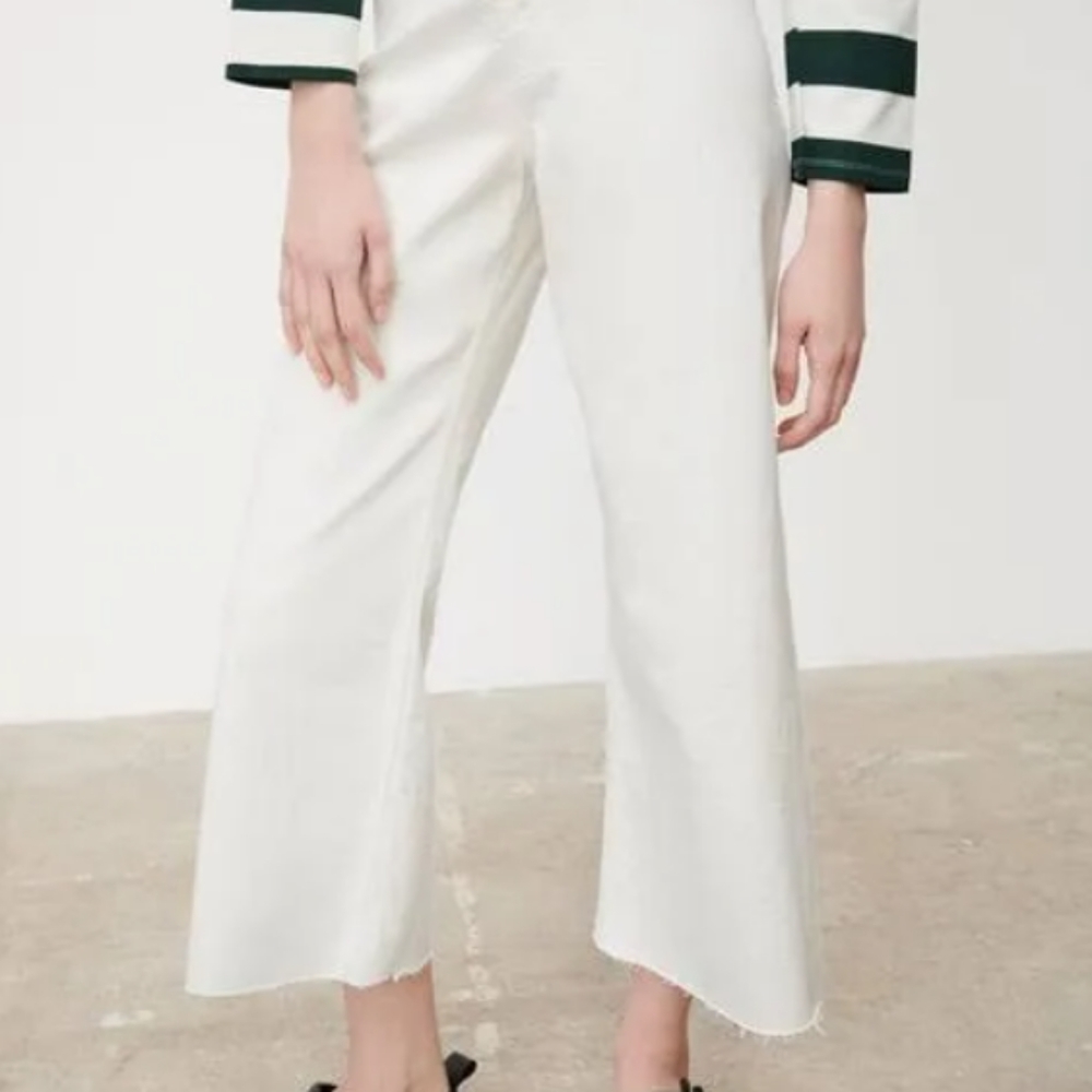 Zara marine straight White Wide-Leg Cropped Jeans